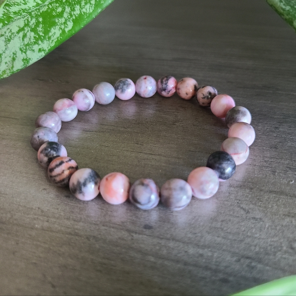 Pink Zebra Jasper Gemstone Bracelet, Semi-Precious Stone Bead Bracelet